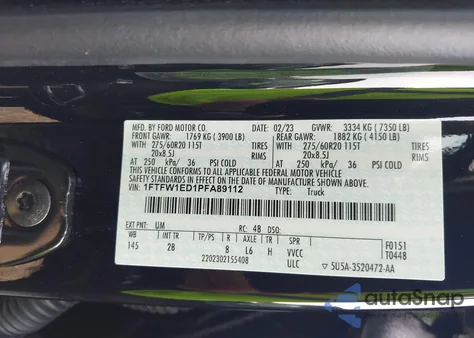 2023 Ford F-150 Lariat z USA, uszkodzony, nr VIN 1FTFW1ED1PFA89112